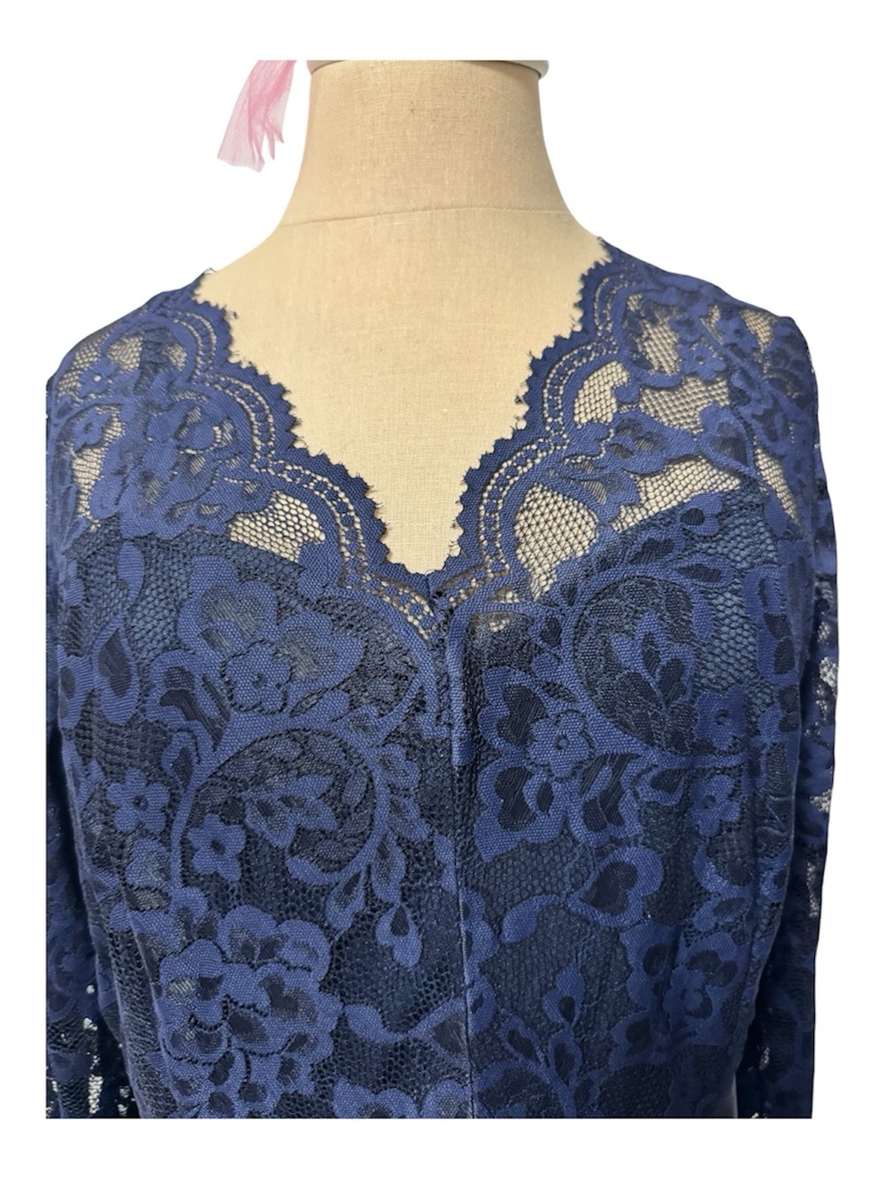 MissMny Navy Lace Floor Length Dress with Satin Waist Size Large - Picture 3 of 6